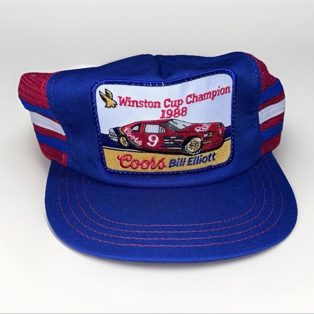 Vintage Bill Elliott Three Stripe Snapback Trucker Hat Coors Made In The USA